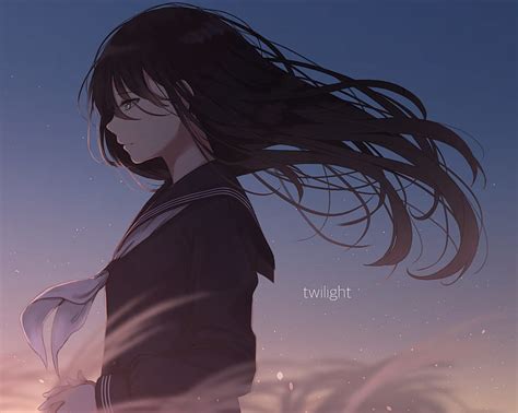 HD wallpaper: anime girl, sad, school uniform, windy, black hair ...