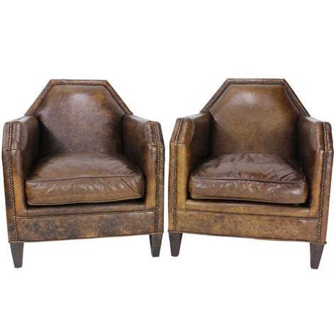 Pair (8) of Vintage Brown Leather Club Chairs, Great Patina | Vintage ...