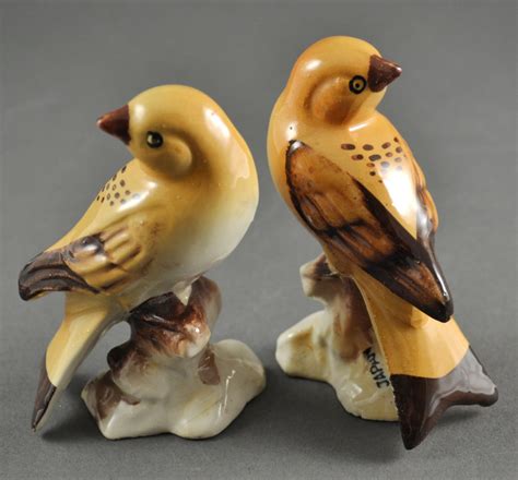 Set of Vintage Bird Ceramic Figurines Tan & Brown Japan