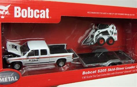 Bobcat Chevy Pickup, Trailer & S205 Skid-Steer Loader Set 1:50 Scale ...