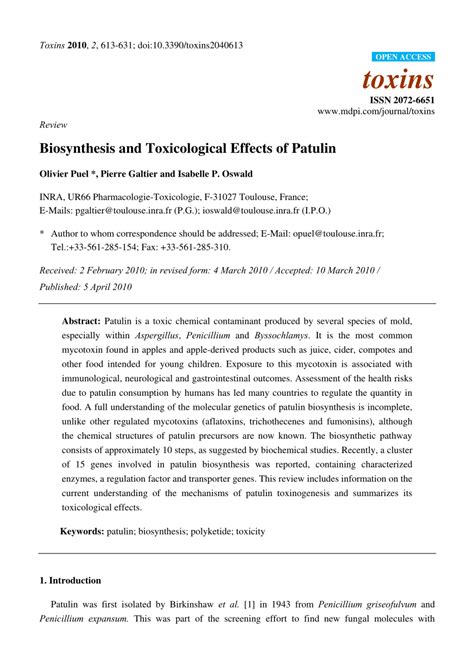 (PDF) Biosynthesis and Toxicological Effects of Patulin