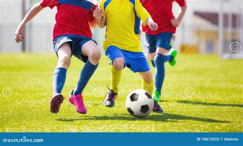 Children Play Football. Soccer Football Game for Youth Stock Image ...