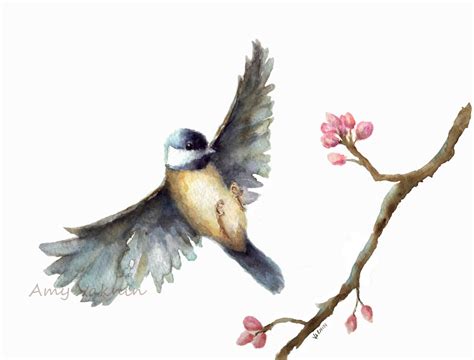 Items similar to Bird watercolor print/ Flying Chickadee watercolor ...