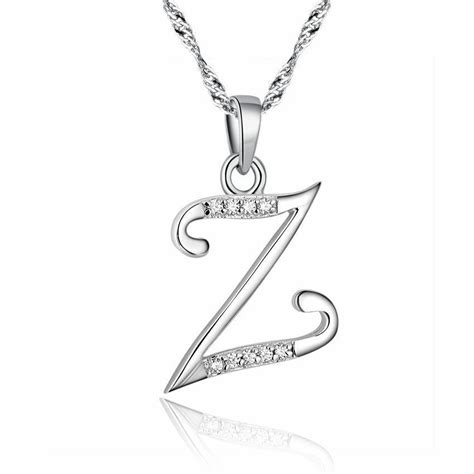 Alphabet letter Z Necklace 14K White Gold Over 0.30Ct Diamond Initial ...