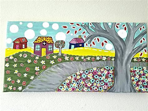 Acrylic town painting village painting whimsy house