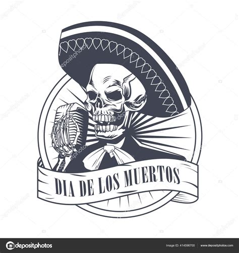 Dia de los muertos poster with mariachi skull singing with microphone ...