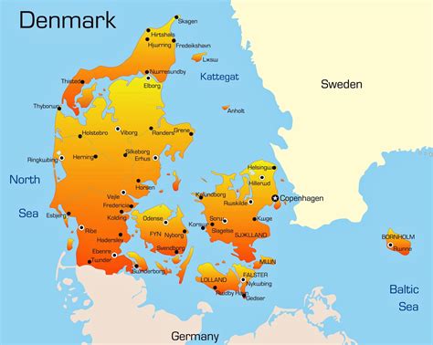 Cities map of Denmark - OrangeSmile.com