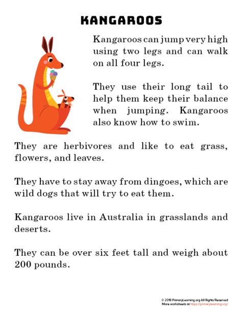 Kangaroo Reading Passage | English stories for kids, Reading passages ...