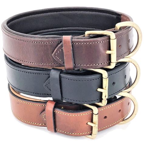 Genuine Real Leather Dog Collar 1.5" Width Padded Heavy Duty Medium La ...