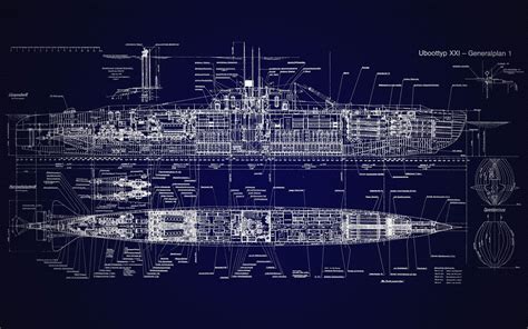 #blueprints #submarine #U-Boat Type XXI #schematic #2K #wallpaper # ...