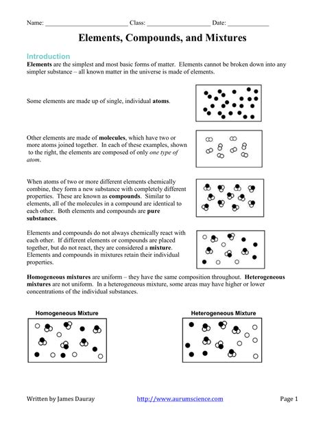 Element Compound Mixture Worksheet - Wordworksheet.com