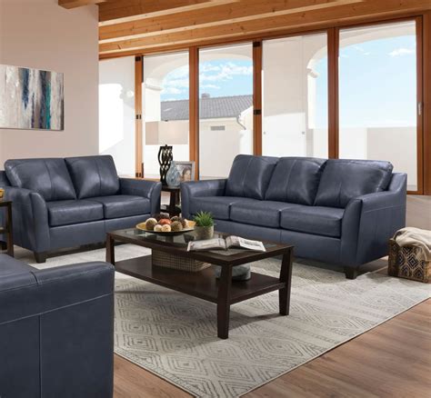 Blue Leather Sofa Set - sofa living room ideas