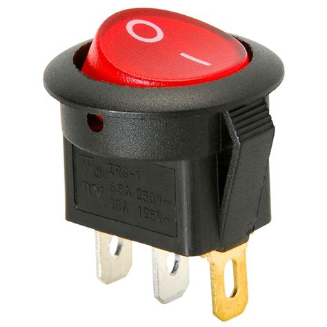 SPST Round Rocker Switch with Red Illumination 13A 125VAC