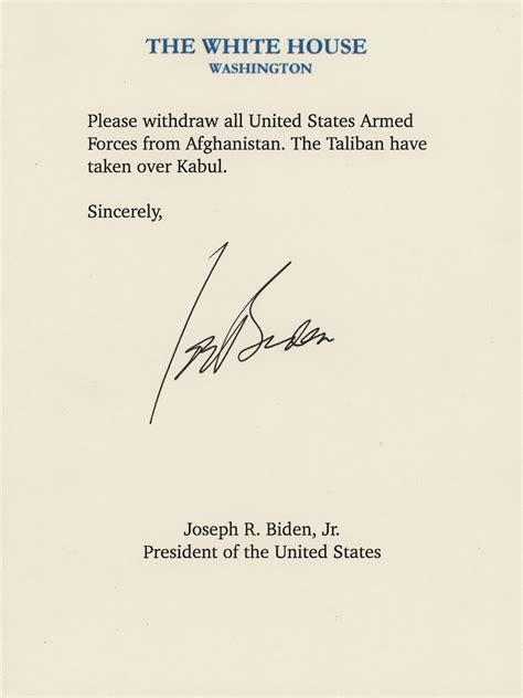 Joe Biden Signature with Printed U.S. Troops Withdrawal Letter | RR