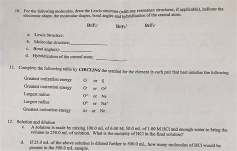 (Solved) - For The Following Molecules, Draw The Lewis Structure (With ...