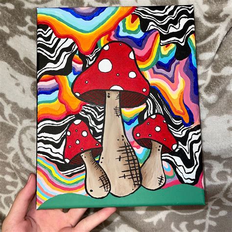 Trippy Mushroom Canvas Painting | Etsy