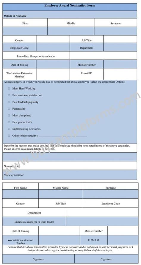 Employee Award Nomination Form Template in Word Format | Employee ...