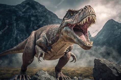 Premium Photo | Dinosaur Tyrannosaurus rex with powerful jaws open ...