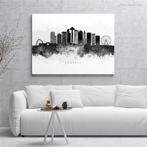 Seattle Skyline PRINTABLE Black & White Watercolour | Etsy