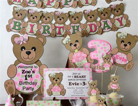 Teddy Bear / Birthday "Pink and Green Teddy Bear Birthday Party ...