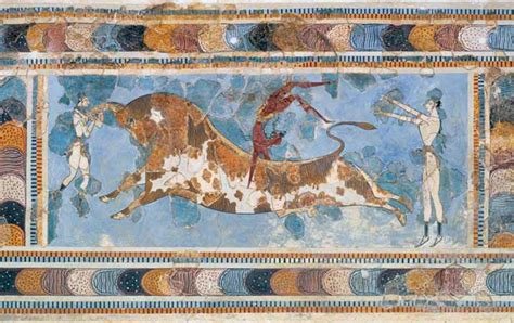 op, the famous Bull-leaping fresco, from the palace at Knossos, depicts ...