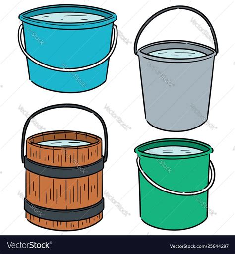 buckets and barrels with water in them