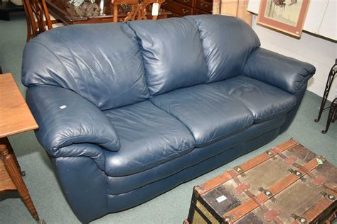 Full size dark blue leather sofa