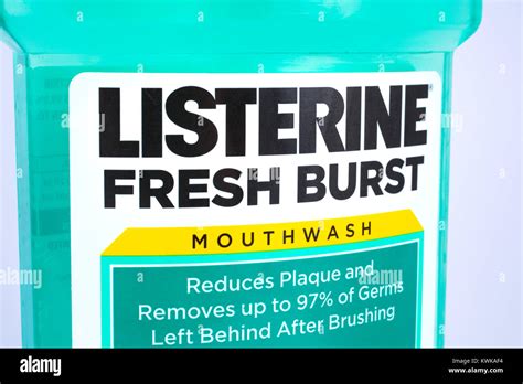 LONDON, UK - DECEMBER 18TH 2017: A close-up of the Listerine logo on a ...