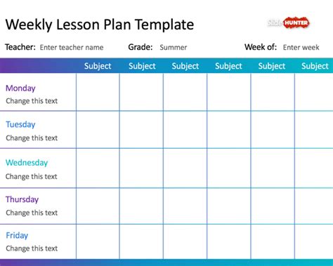 Free Weekly Lesson Plan Template for PowerPoint & Presentation Slides