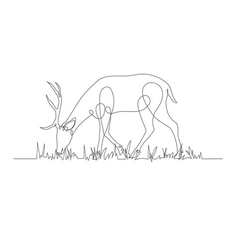 Deer linear icon. Deer with grass in continuous line art drawing style ...