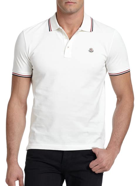 Moncler Tipped Cotton Polo Shirt in White for Men | Lyst