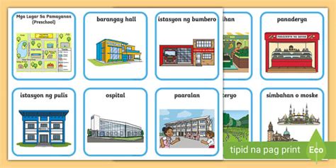 Mga Lugar Sa Pamayanan (Flashcards) | Preschool | Twinkl