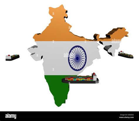 Indian map flag with container ships illustration Stock Photo - Alamy