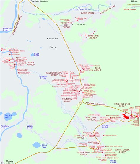 Map of Lower Geyser Basin, Yellowstone National Park, Wyoming