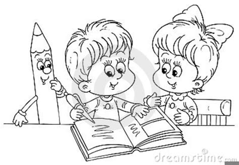 Kids Reading Books Clip Art Black And White