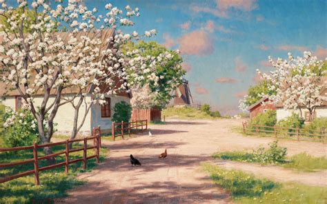 Blossoming Village - Artistic Landscape HD Wallpaper