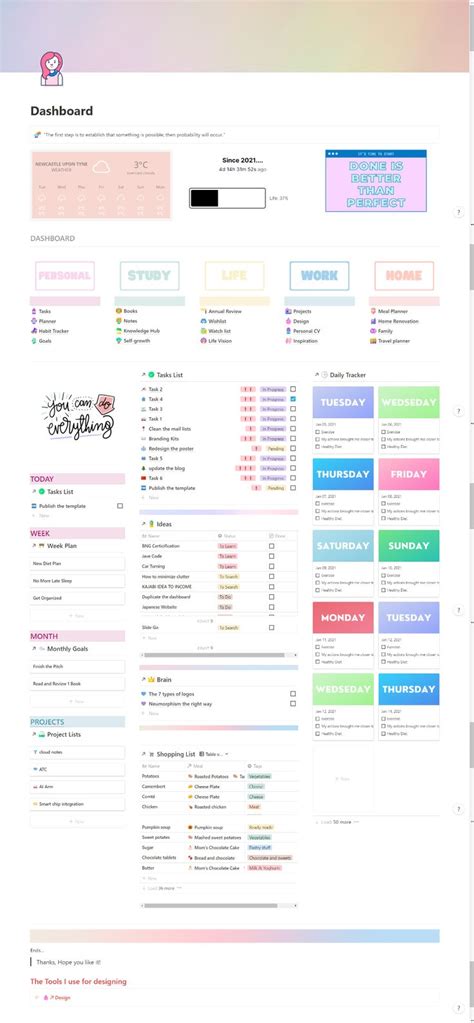 My Pretty Dashboard - Multiple templates inside : Notion | Notes ...