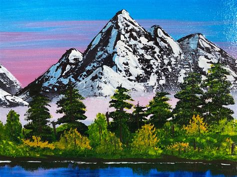 Mountain Lake Painting Bob Ross Style Mountain Art | Etsy