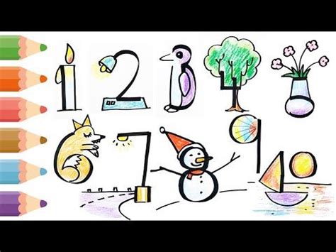 Number drawing for kids | How to draw pictures using english number 1 ...