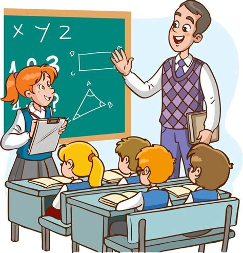 teacher and students are studying in the classroom cartoon vector in ...