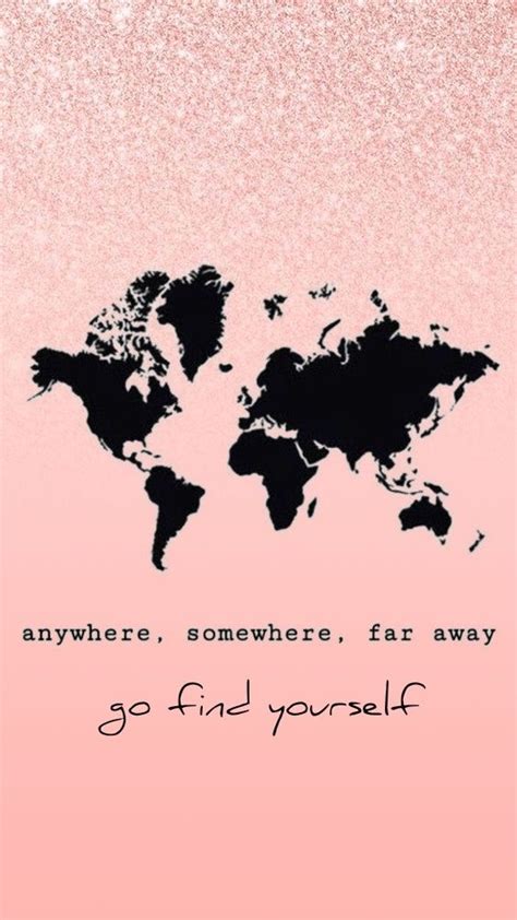 a pink and black world map with the words, anywhere somewhere far away ...