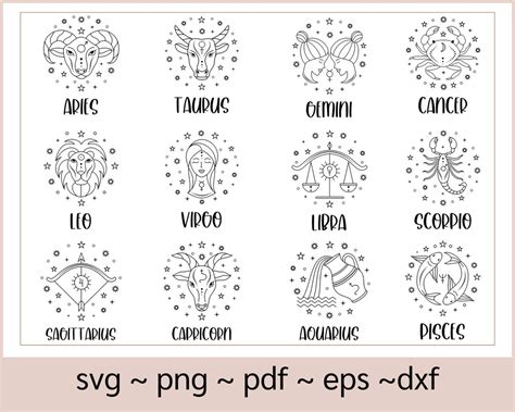 Zodiac SVG Bundle Cricut Cut Files Horoscope SVG All 12 - Etsy