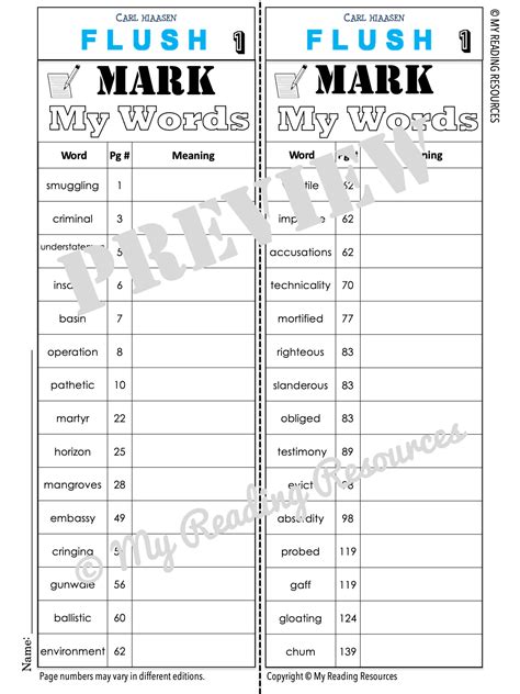 Flush Novel Study - My Reading Resources