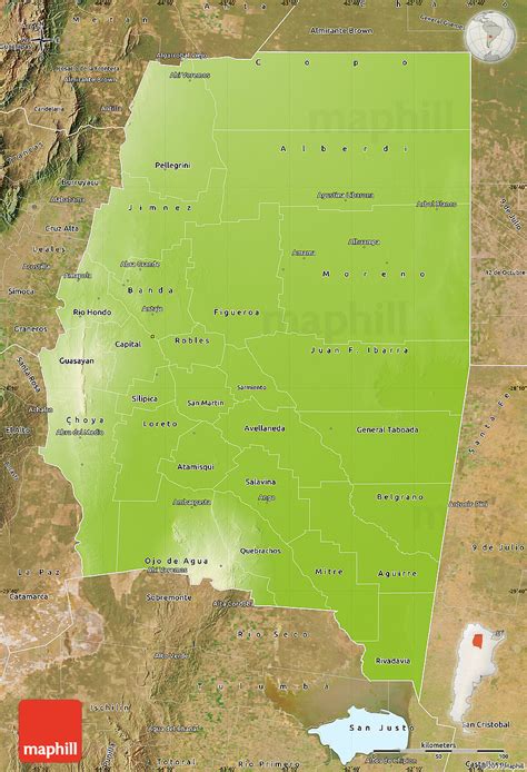 Physical Map of Santiago Del Estero, satellite outside