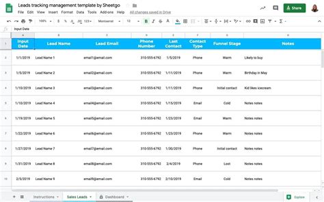 Lead Tracker Template Google Sheets