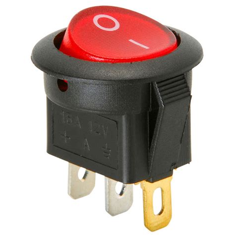 SPST Round Rocker Switch w/Red Illumination 12VDC