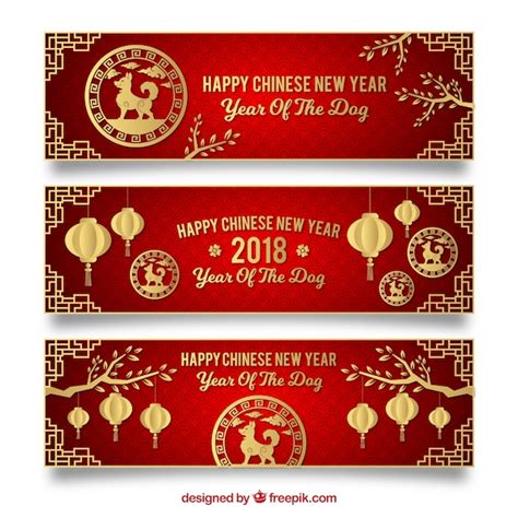 Free Vector | Three elegant red chinese new year banners