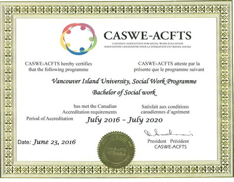 Accreditation Certificate | Bachelor of Social Work | Vancouver Island ...