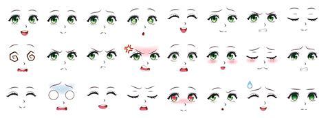 Expression Manga. Expressions Faciales De Fille D'anime. Yeux, Bouche ...