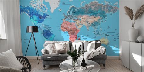 Colourful World Map Wallpaper - Buy Online | Happywall